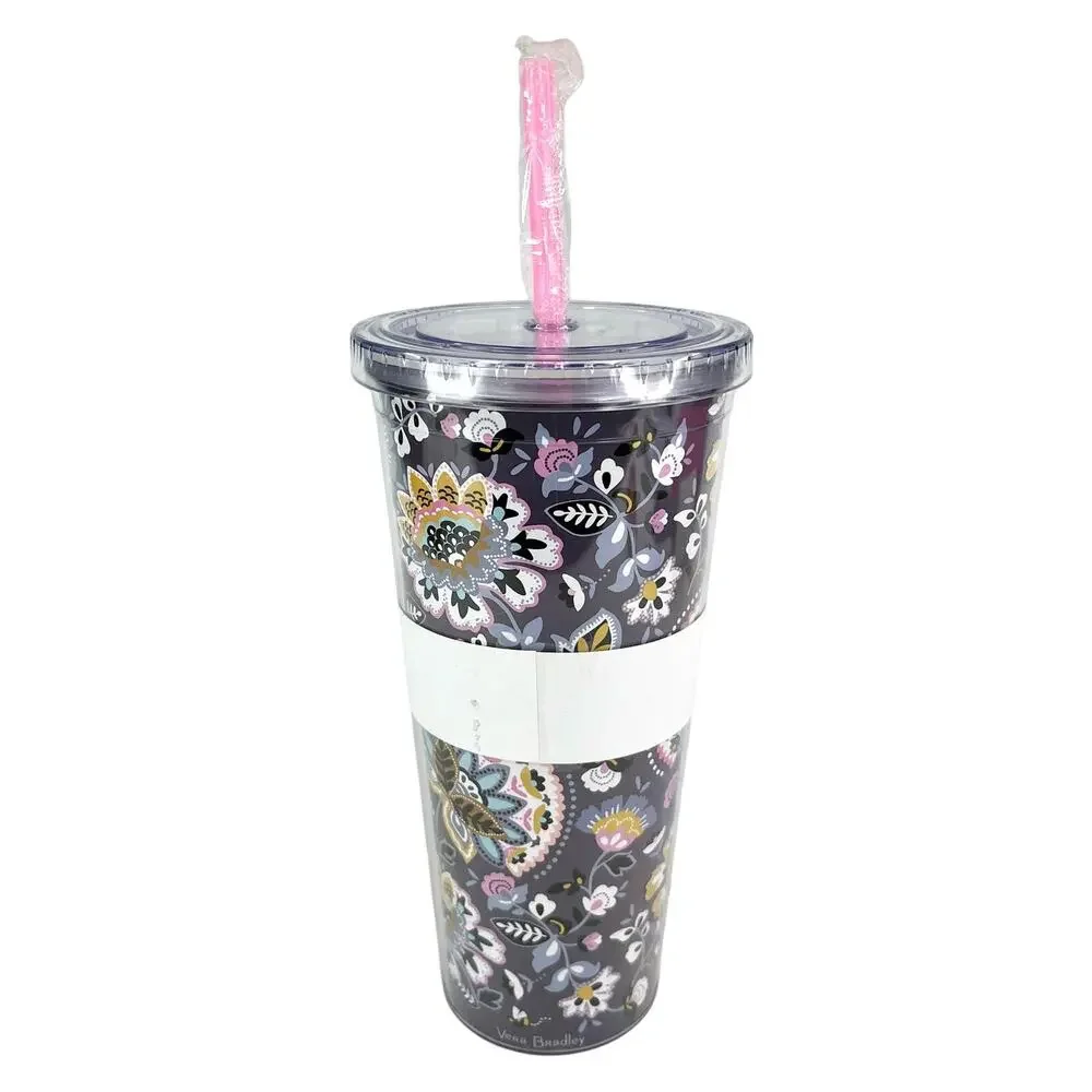 Vera Bradley Double Wall Travel Tumbler 24 oz Straw New